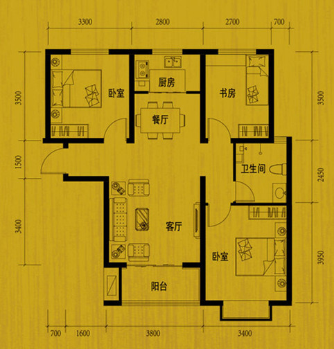 现代简约-103平米-三室两厅