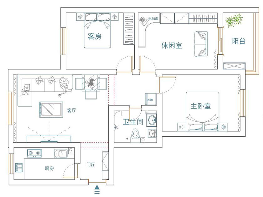 东方鼎盛时代105平三居室简约风格设计方案