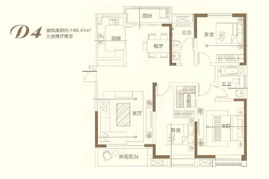 永威迎宾府140平米三室西式古典风格设计案例