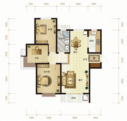 中式风格-115平米-三室两厅