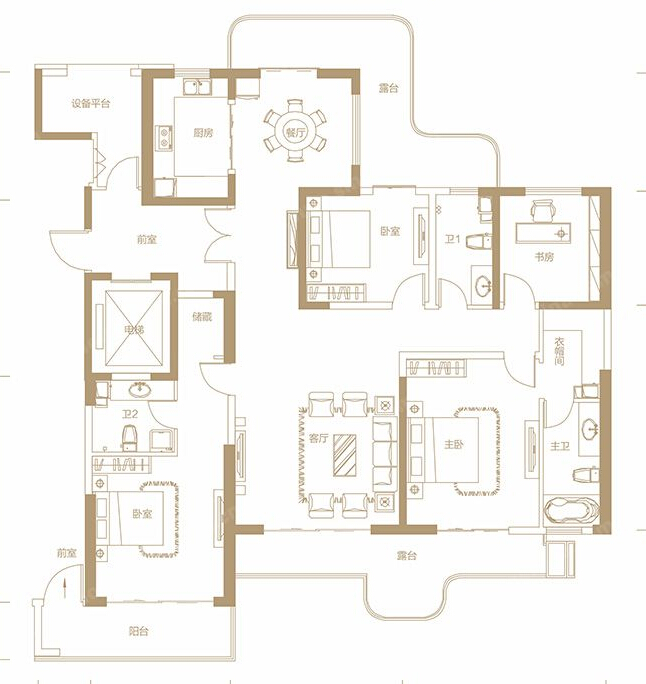 瀚海晴宇200平米四室西式古典风格设计案例