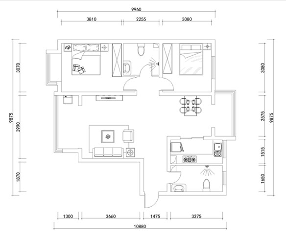 93平米-现代简约风格-两室两厅