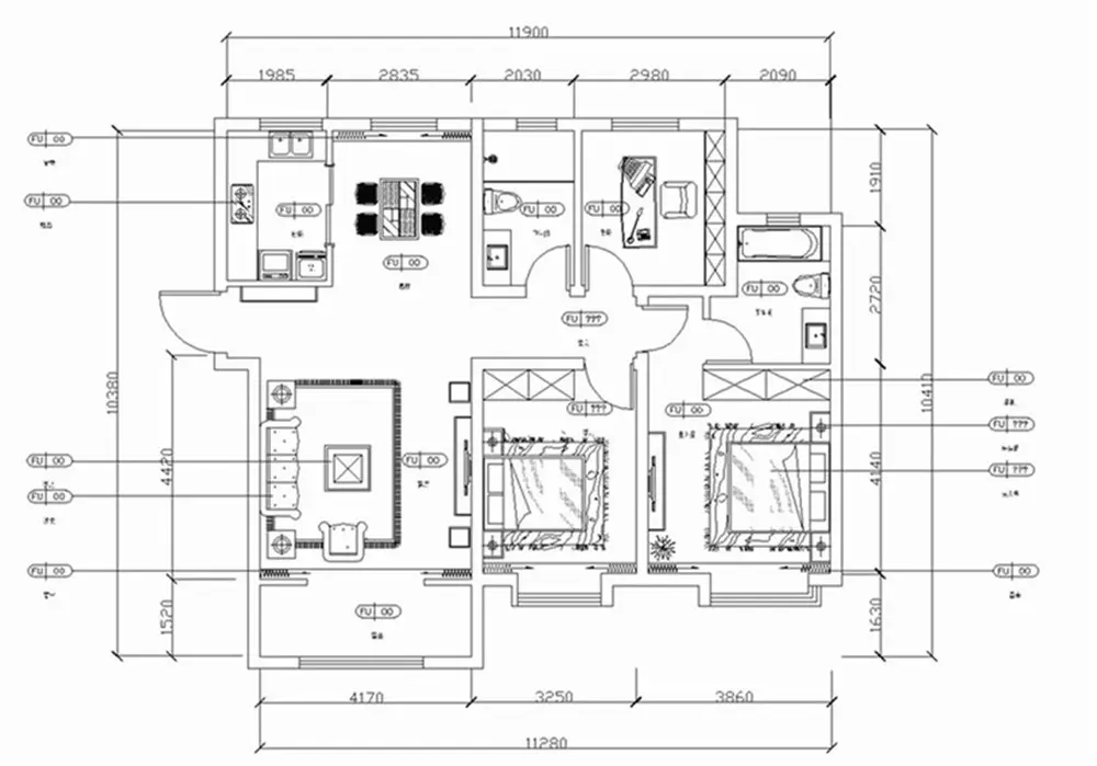小区为中治贤德公馆,本户型为120平方米,三室两厅两卫一厨的一个标准