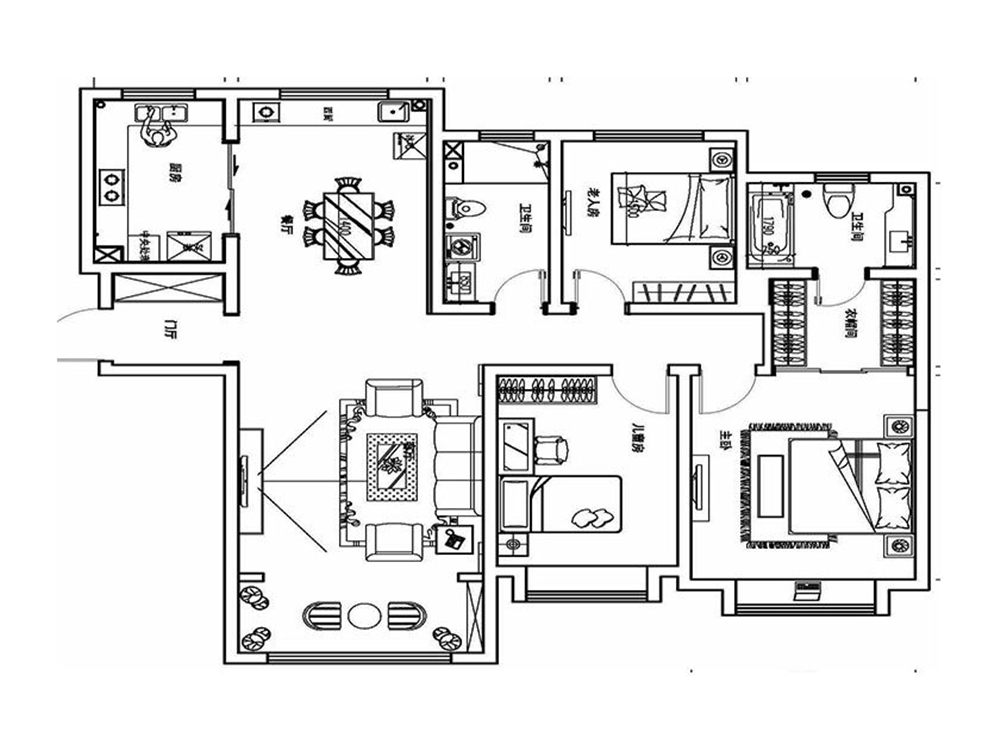 青岛万科紫台 三居室 144平 美式风格