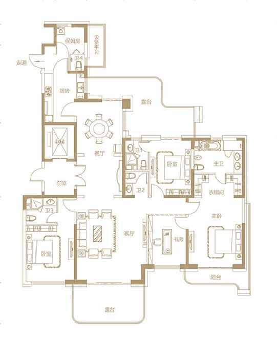 瀚海晴宇233平米五居室新中式风格设计案例