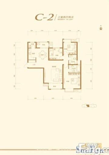 美式风格-141平米-三居室