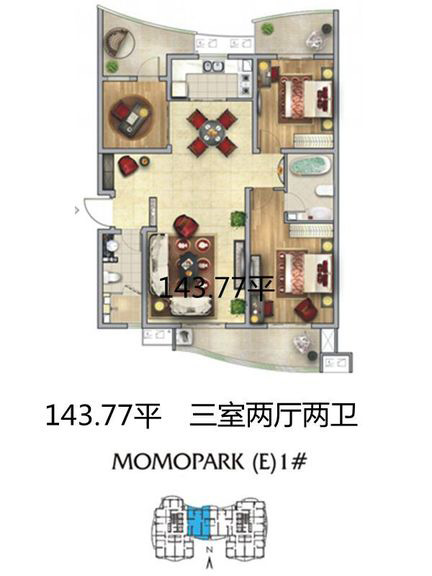 西安福尚·MOMOPARK三居室混搭装修设计