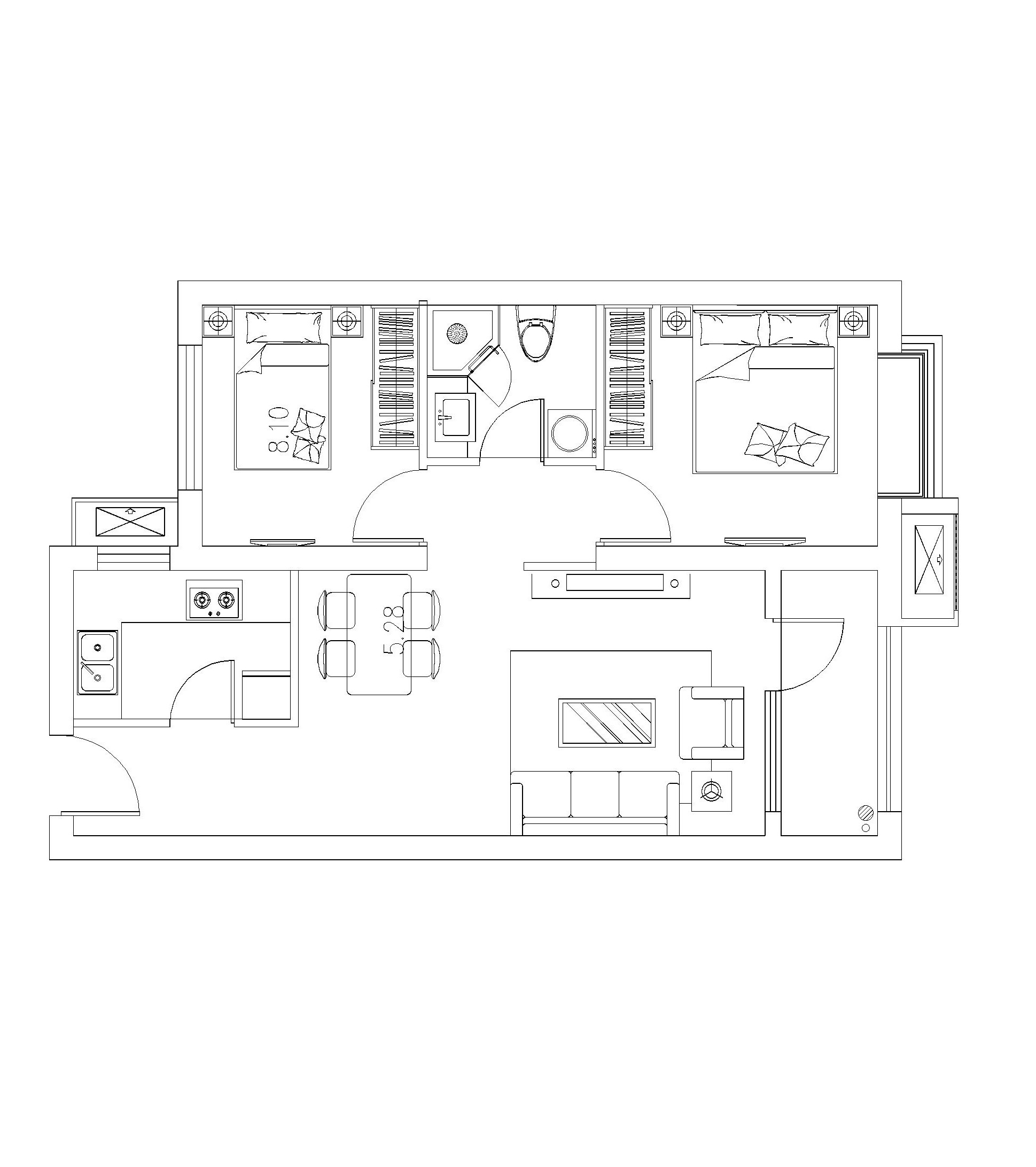 万达·维多利亚湾-二居室-93.00平米-装修设计