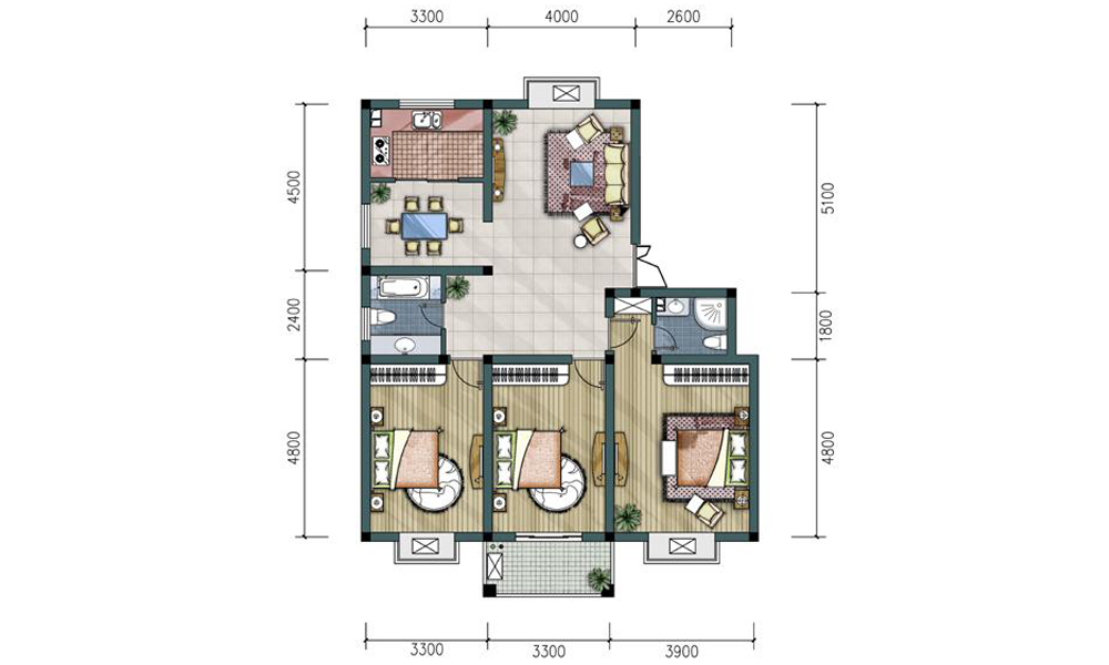 121平米三居室装修设计效果图