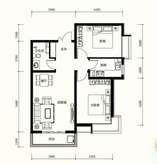 两室两厅-现代风格设计图