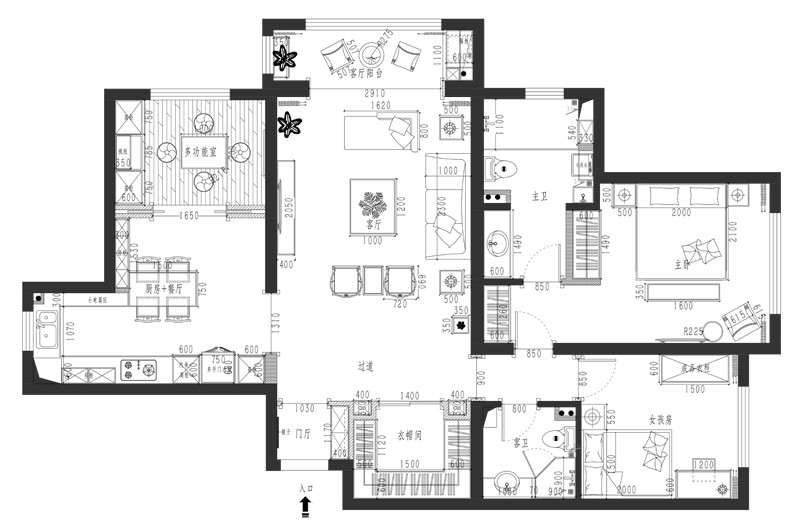幸福里-166㎡三居室-新中式风格装修效果图