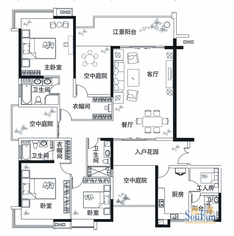 中式风格三居室230平米23万-依云水岸装修案例-佛山房天下家居装修网