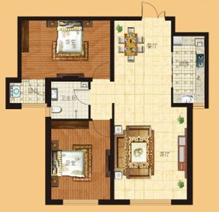 天海98平米-现代简约-两室两厅