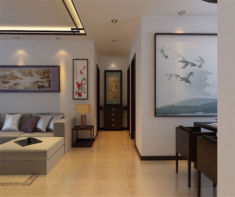 新中式风格二居室装修效果图85平米3万新中式风格二-.