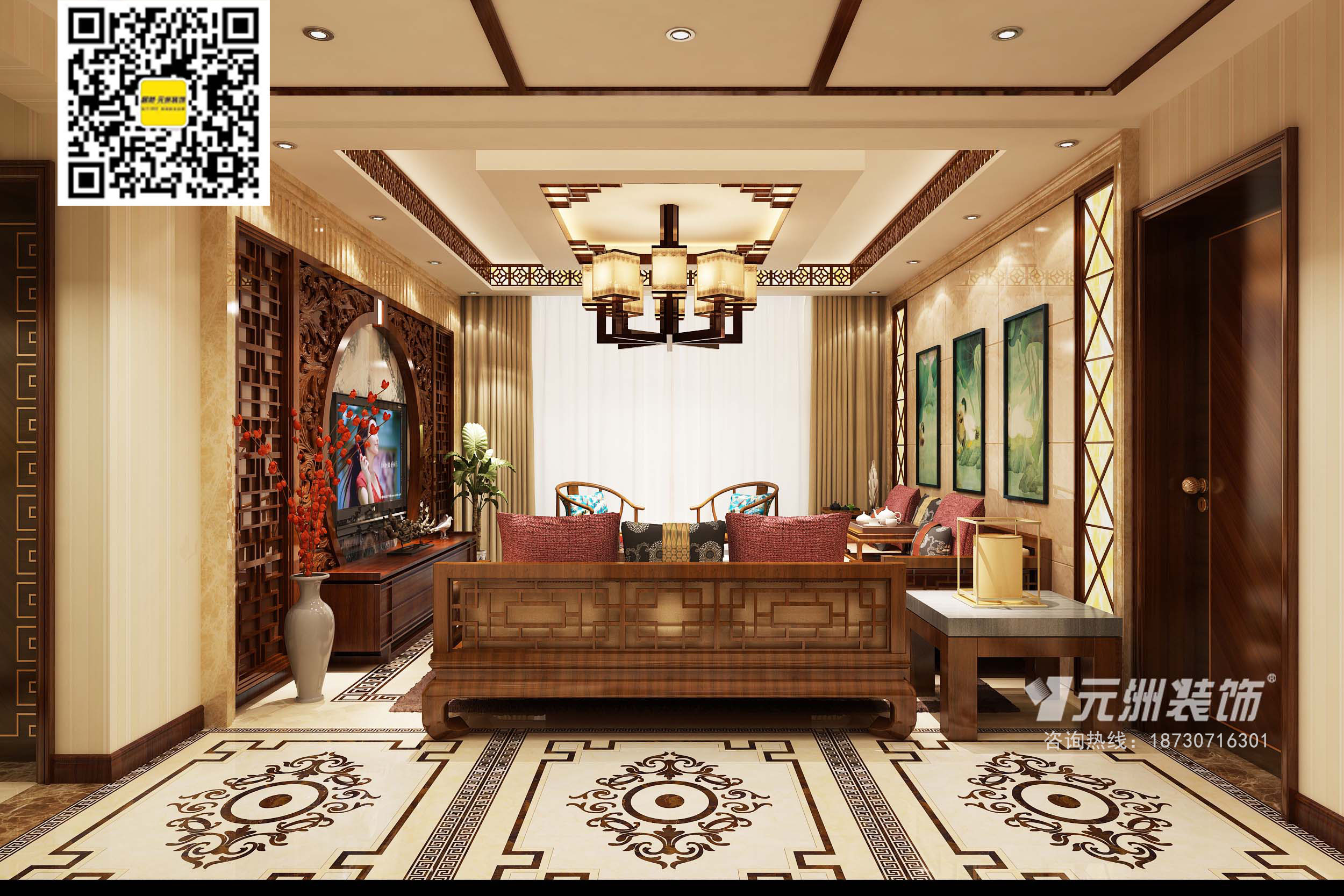 锦绣官邸130平米中式风格装修设计