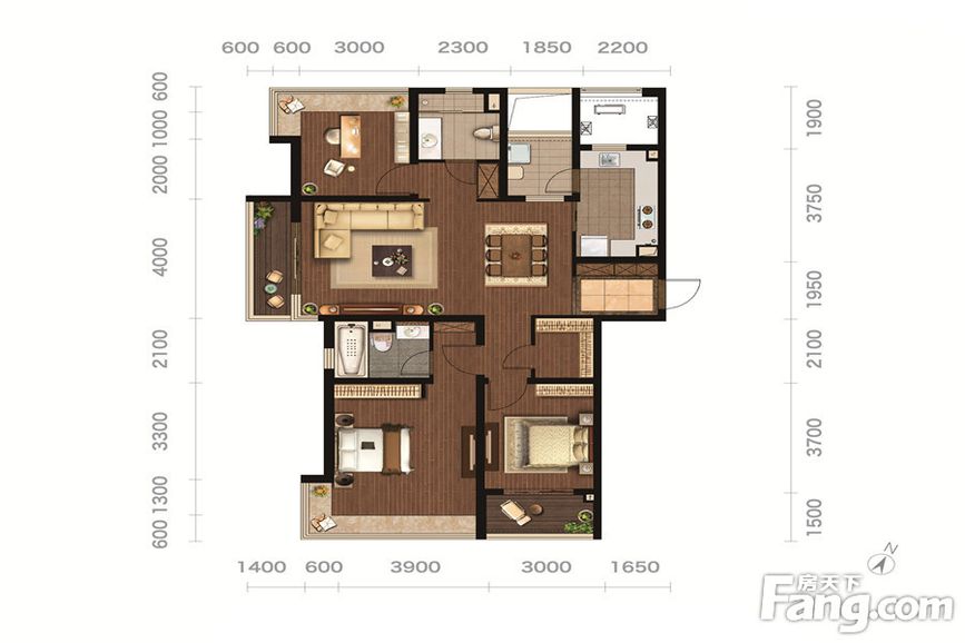 龙洲伊都-三居室-143.00平米-装修设计