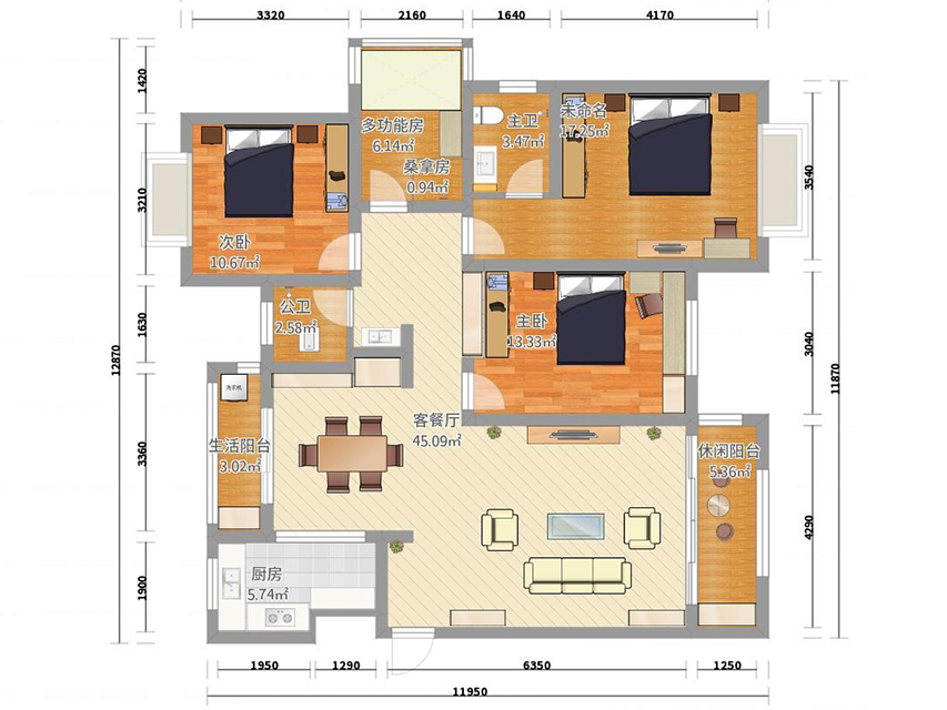 丽湖湾113㎡ 3室2厅 中式风格