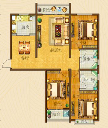天伦锦城三期新中式三室两厅一厨两卫129平