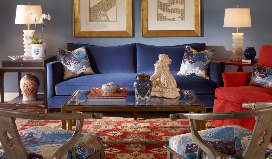 新古典客厅配蓝色沙发装修效果图欣赏