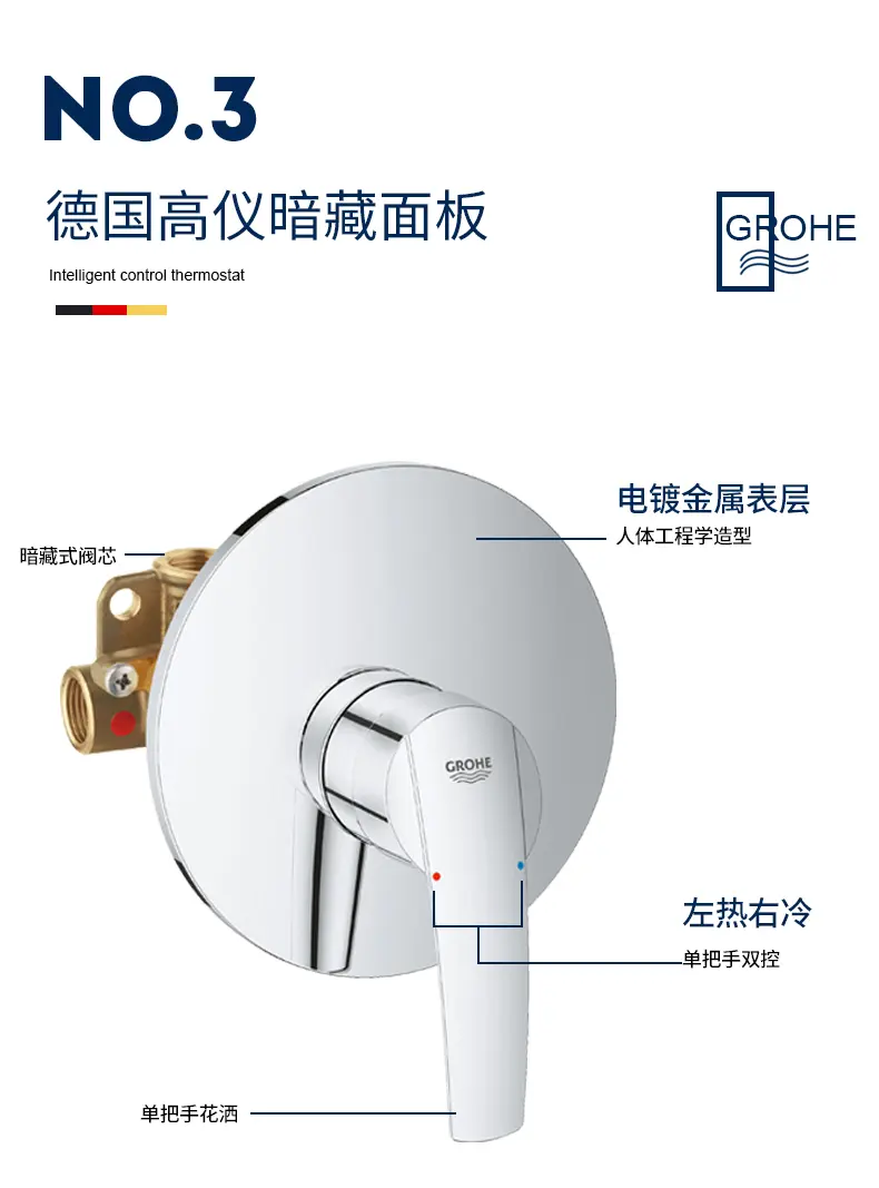 高仪(grohe 进口埋墙式暗装入墙式隐藏阀芯淋浴花洒套装小户型节约