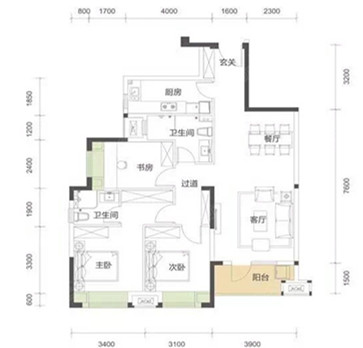 融创公园壹号120平装修案例户型图