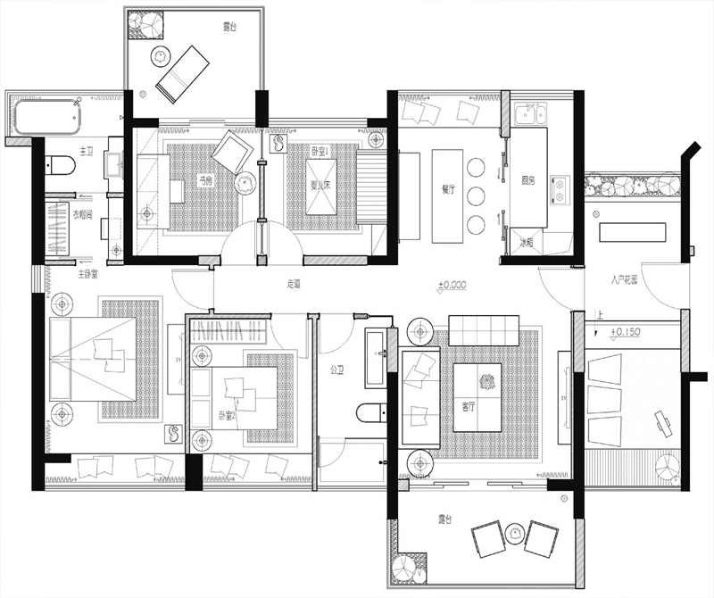 新城香溢紫郡-四居室-120.00平米-装修设计
