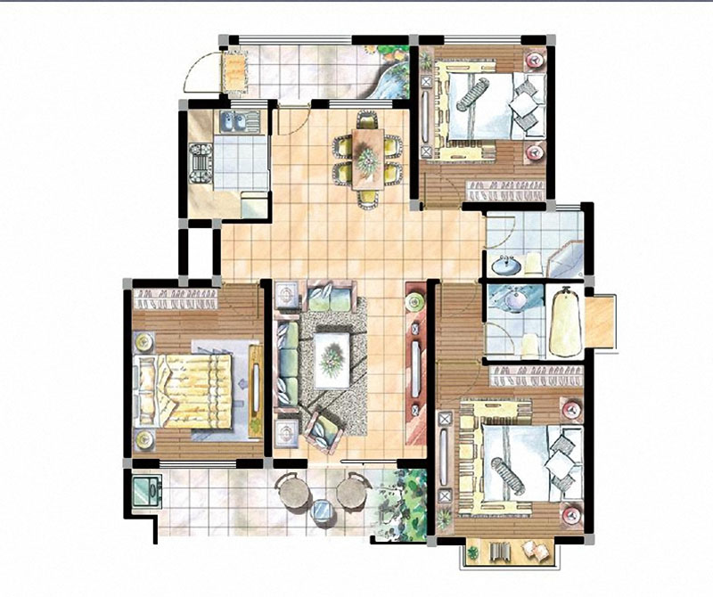 3居室户型图120平