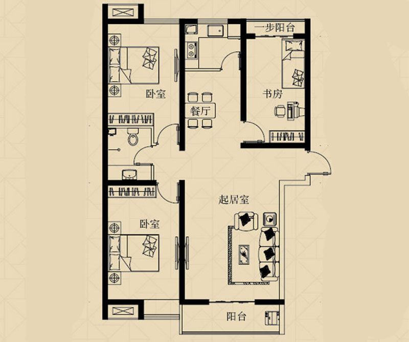 万科城三居室户型图