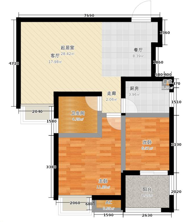 国际百纳70平二居室中式风格