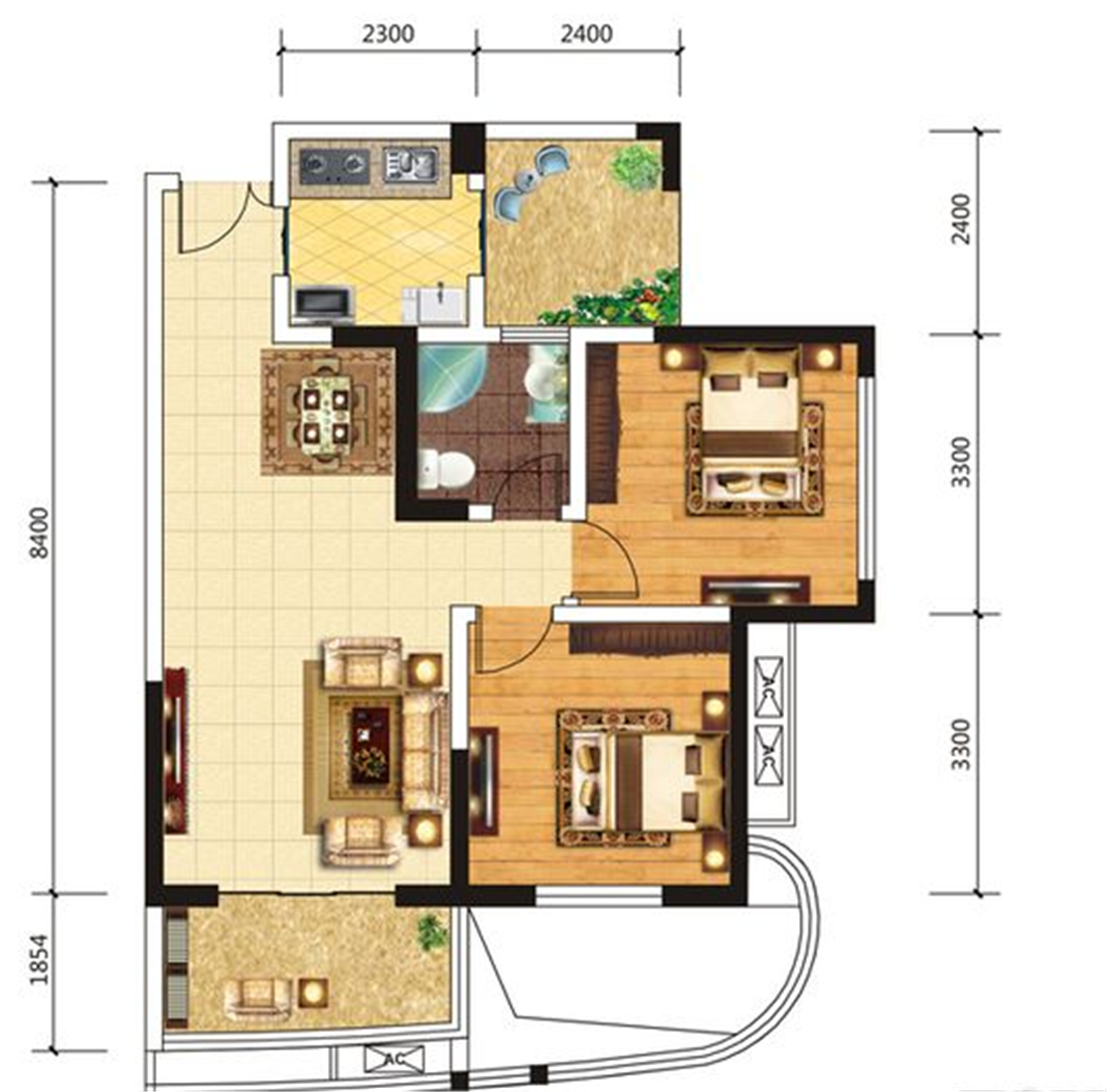 红树湾+两居室+新中式风格