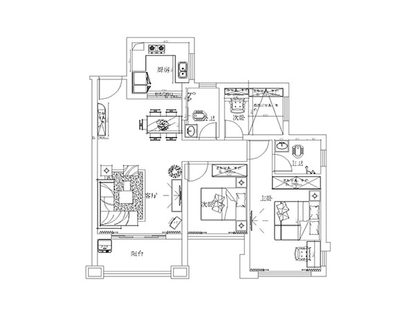 东盟中央城-91平米-三居室-现代简约风格装