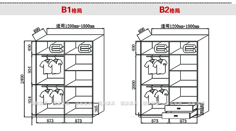 强象 现代时尚简约板式衣柜推拉门卧室2门衣柜角柜定制b-020