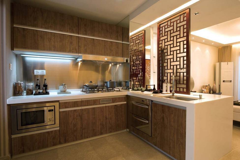 棕色中式风格厨房橱柜装修设计图