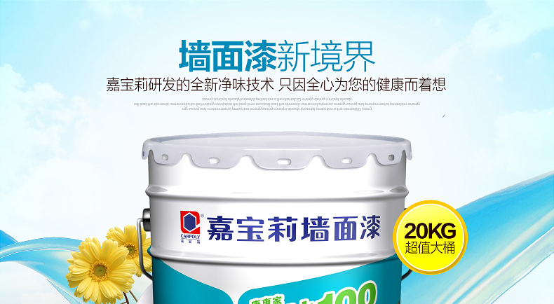 嘉宝莉carpoly康惠家净味100墙面漆乳胶漆油漆涂料内墙白面漆20kg面漆