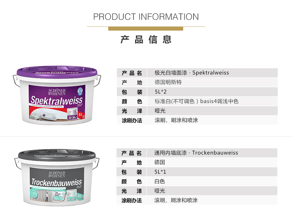 舒纳沃恩(schoner wohnen 极光白套装15l德国原装内墙乳胶漆水性油漆