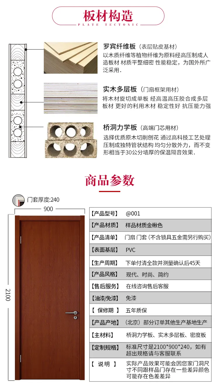 tata木门 简约时尚室内门 卧室门实木复合免漆定制木门@001金楸色