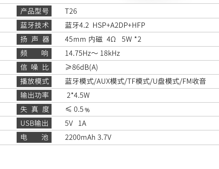 山水(sansui)t26 蓝牙音箱 便携手机插卡闹钟 迷你小音响 电脑低音炮