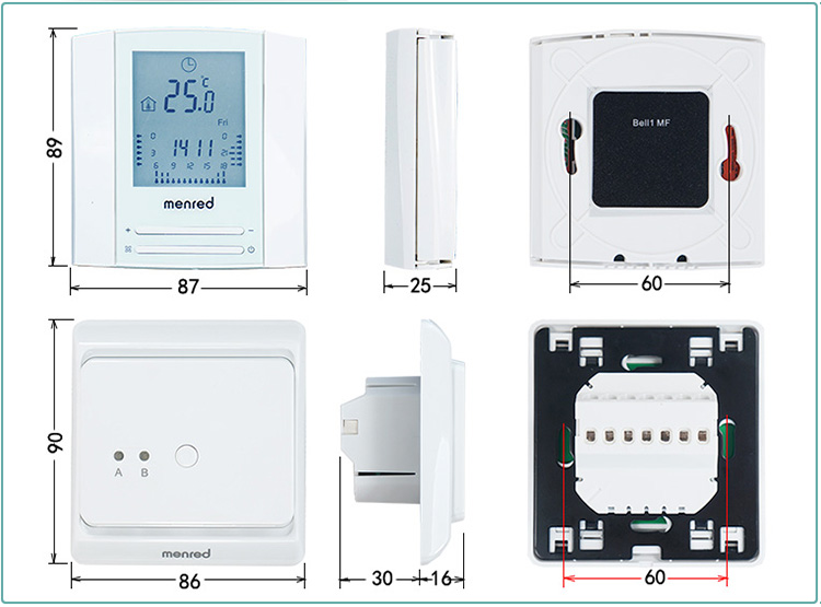 曼瑞德menred壁挂炉无线温控器有线温控器-周编程,白色背光 bell无线