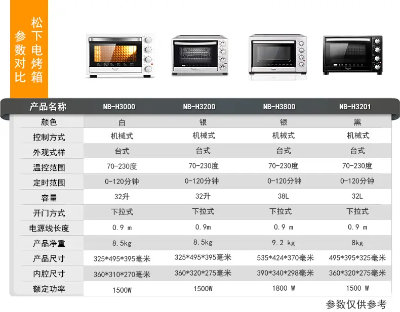 松下(panasonic) 电烤箱nb-h3201/3200/3800家用烘焙多功能大容量