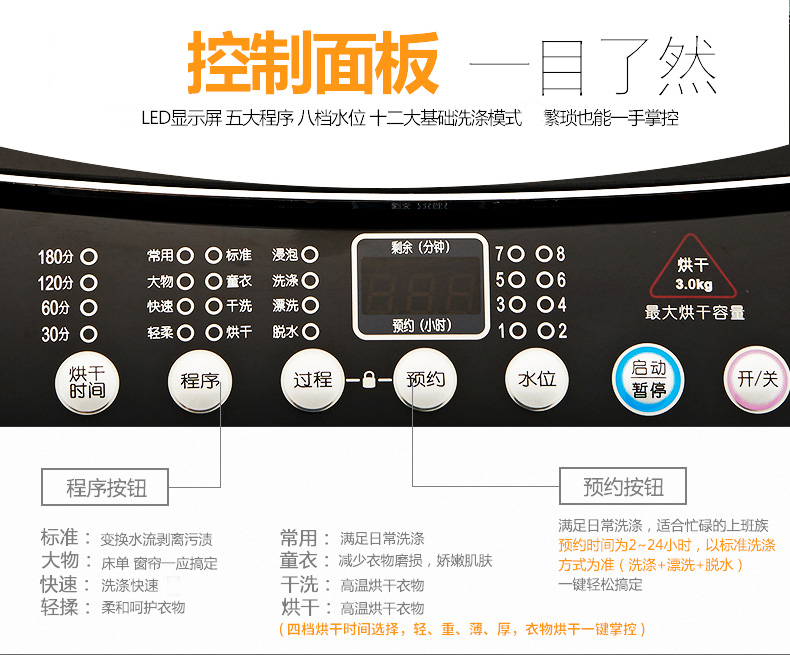 奥克斯(aux) xqb82-a15288as 8.2公斤波轮洗衣机全热