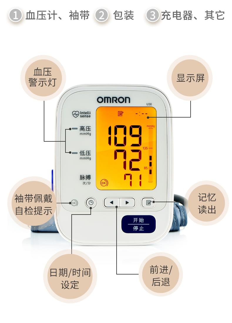 欧姆龙(omron 欧姆龙(omron)上臂式电子血压计u30全自动测量血压仪器