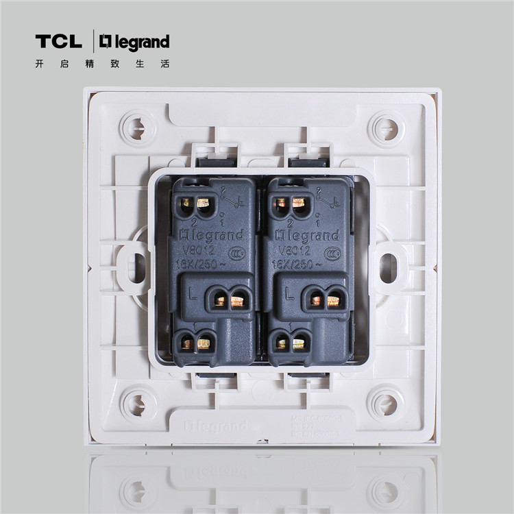 tcl-罗格朗开关插座面板 仕界系列 二开双控带荧光开关 雅白色 86型