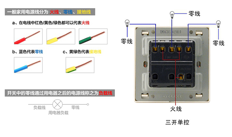 德力西 开关插座面板 香槟金拉丝三开单控三联单控开关插座em863k1/c