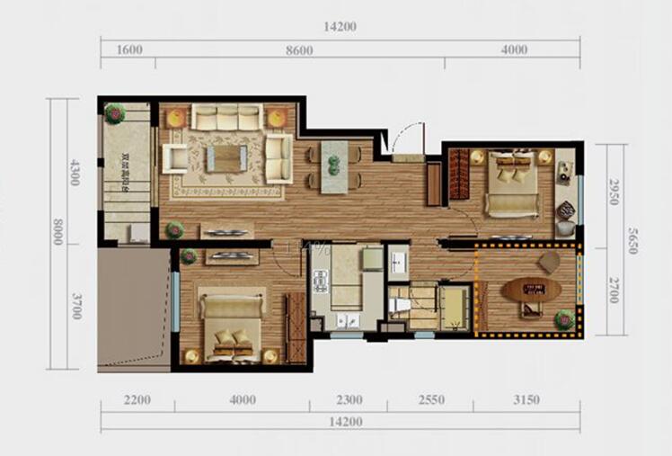 璞悦湾两室两厅一卫90平米美式风格案例