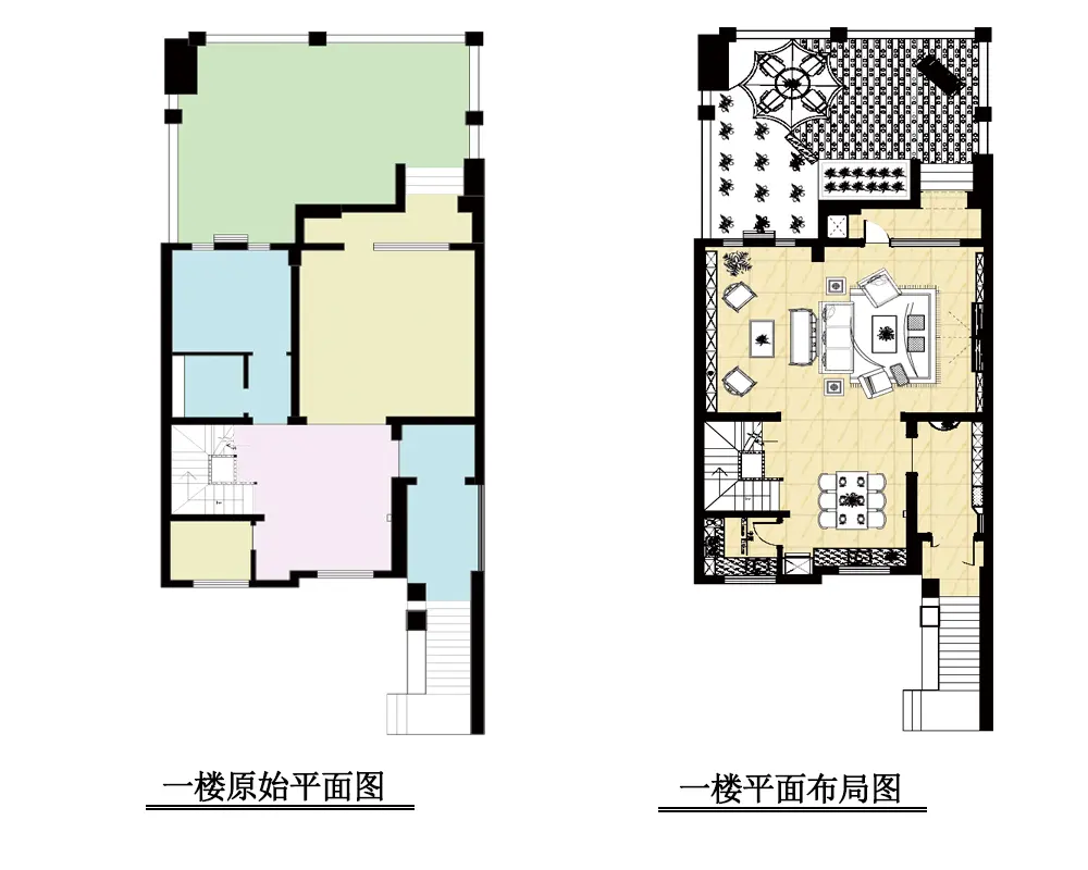 本户型归属于金隅满堂五居室联排别墅一层平面布局图