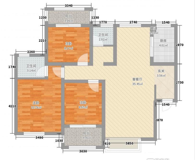 万景荔枝湾- 121平三居室-简约装修效果图