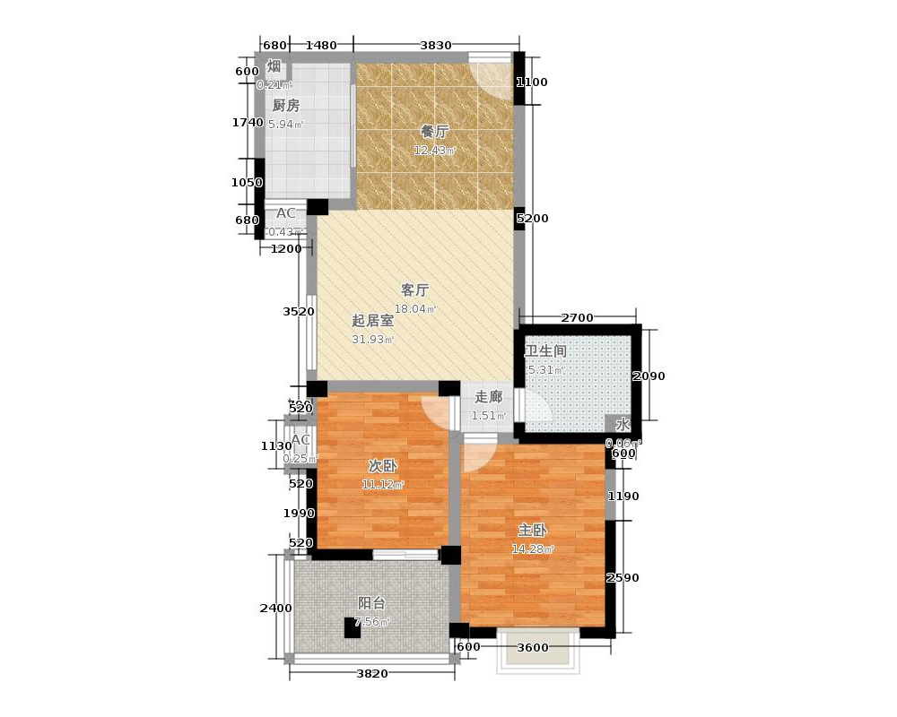 滨江铂金海岸-三居室-美式风格装修效果图
