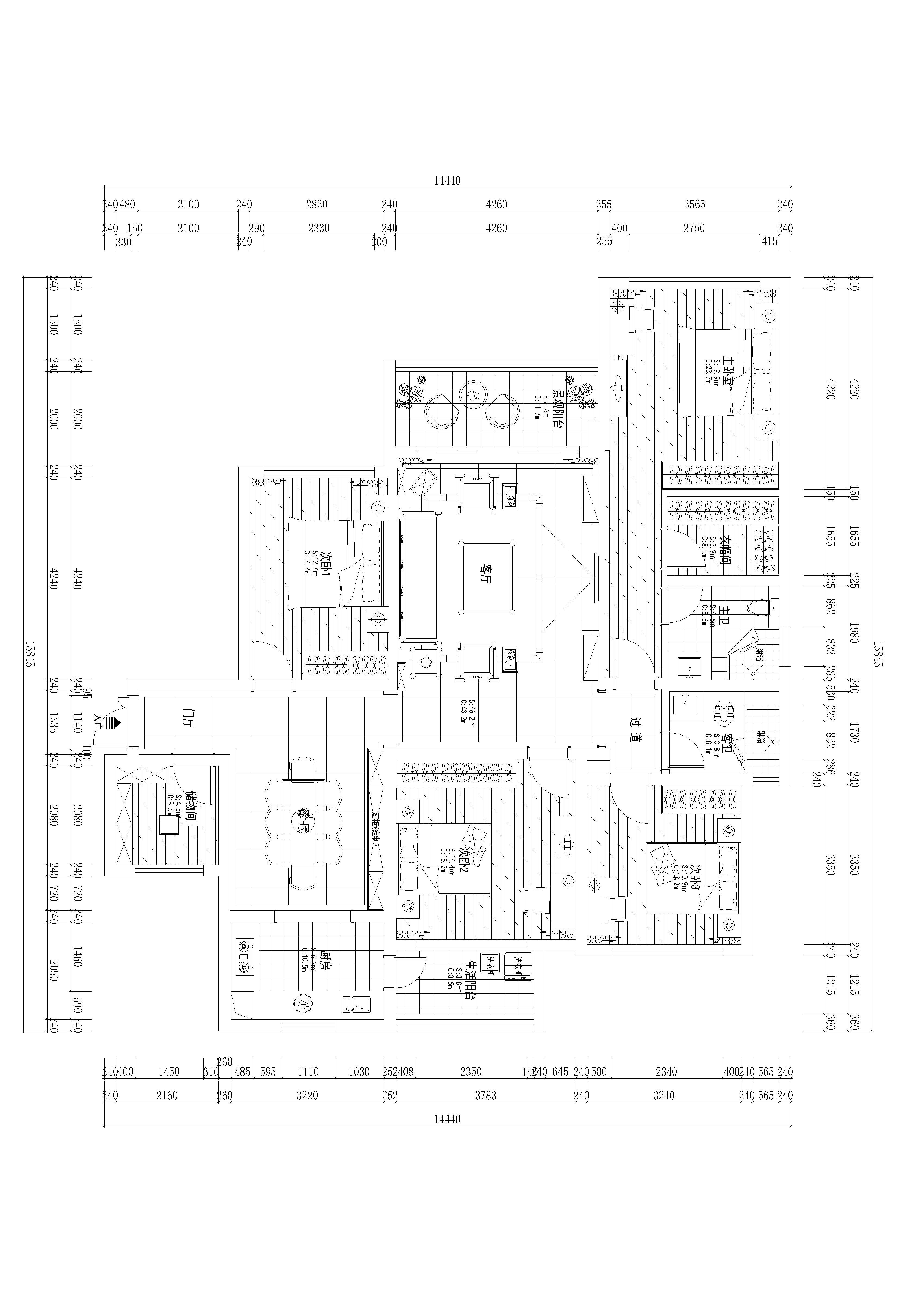 保利爱琴海150㎡五房两厅中式风格效果图