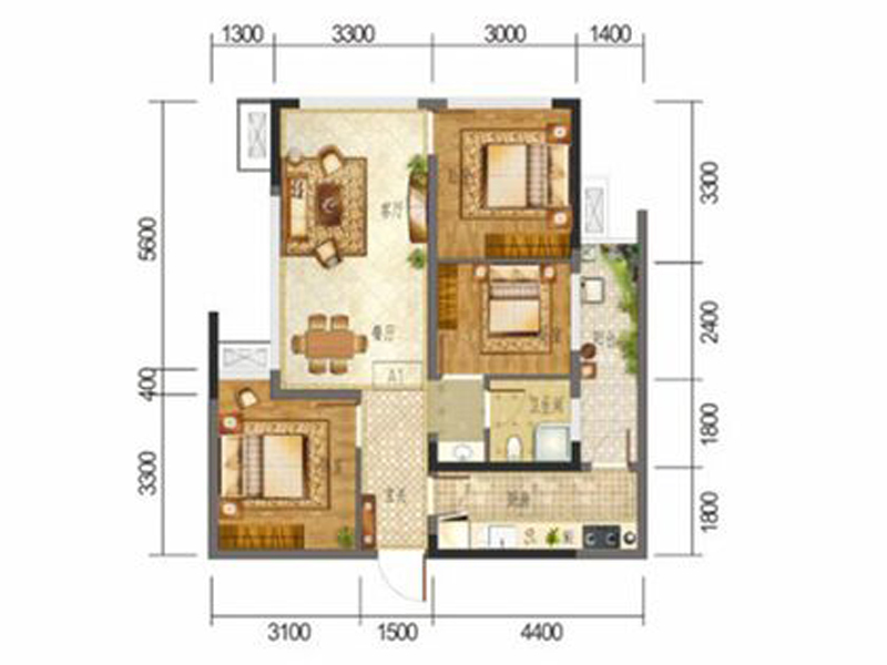 三居室/套三/72平米/4.28万/免费设计