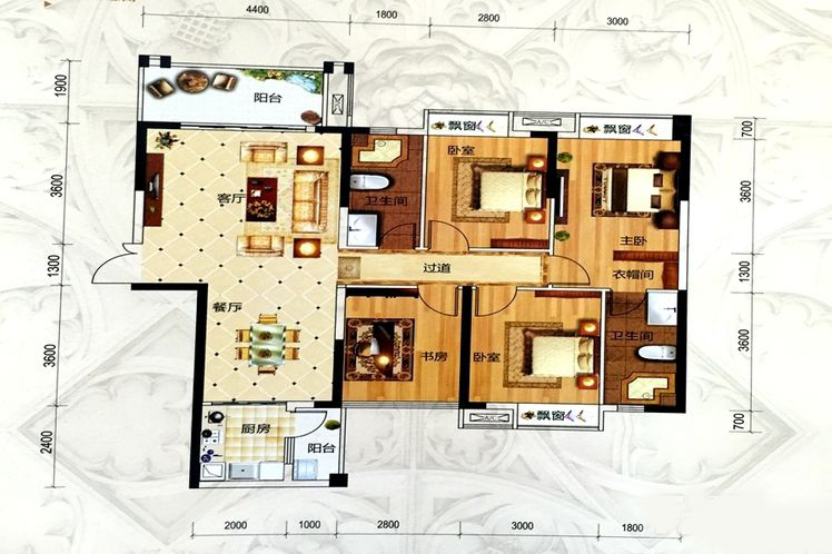盛科城B3#128㎡四居室现代简约风格效果图